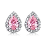 CERSLIMO Silver Diamante Teardrop Earrings for Women | Sterling Silver Post Halo Earrings With 3A Cubic Zirconia - Dainty Jewellery Birthstone Birthday Gifts, Oct.