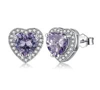 CERSLIMO Silver Diamond Earrings for Women Girls, Heart Shaped Diamante Earrings | Birthday Gifts for Her Birthstone Stud Earrings, Cubic Zirconia Halo Earrings Jewellery Brides Bridesmaids, Jun.