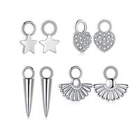 CERSLIMO Silver Drop Earrings Dangle Pendants Set of 4, Cone Star Heart Scalloped Pendant Dangling Earrings | Dangly Jewellery Gifts Birthday Christmas Gifts for Girls, Replacement Drop Pendants
