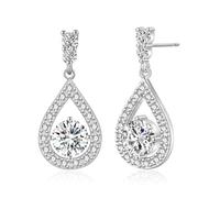 CERSLIMO Silver Drop Earrings for Women Lady - Hypoallergenic Diamond Earrings with Sparkly Cubic Zirconia, White Gold Dangle Earrings Jewellery Gifts Wedding Birthday Christmas, Big Size 14mm x 32mm