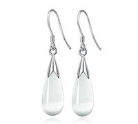 CERSLIMO Silver Drop Earrings for Women, Long Dangle Earrings with White Opal Stone | White Gold Plated Water Drop Dangly Earrings Jewellery Gifts for Christmas Birthday Teardrop Dangling Earrings