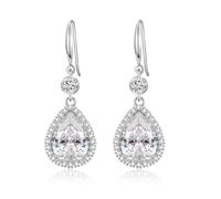 CERSLIMO Silver Drop Earrings for Women - Sterling Silver Earrings, Teardrop Dangle Earrings Dainty Jewellery Gifts for Girlfriend Wife Christmas Birthday Wedding Gifts for Bridesmaid, White Diamond