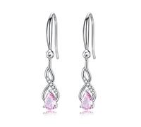 CERSLIMO Silver Drop Hoop Earrings for Women Girls - S925 Sterling Silver Dangle Earrings | Dangly Earrings with Clear White & Pink Cubic Zirconia, Hypoallergenic Jewellery Wedding Birthday Chritsmas