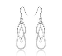 CERSLIMO Silver Drop Hoop Earrings for Women Girls - S925 Sterling Silver Dangle Earrings | Dangly Twisted Linear Loops Drop Earring, Hypoallergenic Earrings Women Jewellery Wedding Birthday Chritsmas