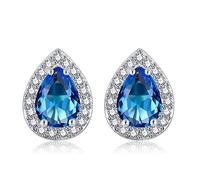 CERSLIMO Silver Earrings, Diamante Teardrop Faux Diamond Post Halo Earrings with 3A Cubic Zirconia - Dainty Sterling Silver Jewellery Birthstone Birthday Gifts, Mar.