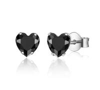CERSLIMO Silver Earrings for Women Girls - 5mm Cubic Ziirconia Stud Earrings, Titanium Steel Hypoallergenic Earrings | Small Silver Heart Stud Earrings Cartilage Tragus Sleeper Earrings, Black