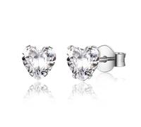 CERSLIMO Silver Earrings for Women Girls - 5mm Cubic Ziirconia Stud Earrings, Titanium Steel Hypoallergenic Earrings | Small Silver Heart Stud Earrings Cartilage Tragus Sleeper Earrings, White