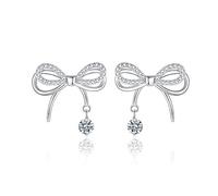 CERSLIMO Silver Earrings for Women Girls - Butterfly Bow Stud Earrings, 14K White Gold Cubic Zirconia Stud Earrings for Girls Daughter Granddaughter Girlfriend Wedding Christmas