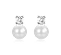CERSLIMO Silver Earrings for Women Girls, Dainty White Pearl Stud Earrings with Tiny Crystal, Hypoallergenic Earrings Womens Jewellery Gifts, Silver Stud Earrings for Daily Wear Birthday Christmas