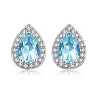 CERSLIMO Silver Earrings for Women, Silver Diamante Teardrop Faux Diamond Earrings | Sterling Silver Post Halo Earrings with 3A Cubic Zirconia - Dainty Jewellery Birthstone Birthday Gifts, Dec.