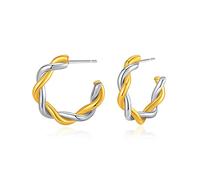 CERSLIMO Silver Earrings for Womens - Silver & Gold Twisted Hoops, Hypoallergenic Vintage Earrings for Women | 18K White Gold Hoops, Chunky Open Hoop Earrings, Womens Earrings Jewellery Gifts, 31mm