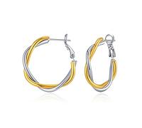 CERSLIMO Silver Earrings for Womens - Silver & Gold Twisted Hoops, Hypoallergenic Vintage Earrings for Women | 18K White Gold Hoops, Thick Chunky Hoop Earrings, Womens Earrings Jewellery Gifts, 28mm