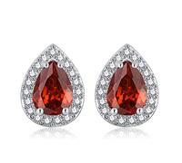 CERSLIMO Silver Earrings, Silver Diamante Teardrop Faux Diamond Post Halo Earrings with 3A Cubic Zirconia - Dainty Jewellery Birthstone Birthday Gifts, Jan.
