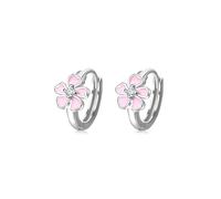 CERSLIMO Silver Flower Hoop Earrings for Women Girls - Pink Flower Earrings, White Gold Hoops Earrings Jewellery Gifts for Daily Wear Birthday Christmas