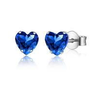 Cerslimo Silver Heart Stud Earrings - Titanium Steel, Hypoallergenic, 5mm Cubic Zirconia, Cartilage, Tragus, Sleeper, Blue