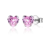 CERSLIMO Silver Heart Stud Earrings - Titanium Steel, Pink Cubic Zirconia, Cartilage & Tragus Sleeper Earrings