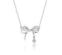 CERSLIMO Silver Necklace for Girls Women - Butterfly Bow Pendant Necklace with Clear Crystals, 14K White Gold Necklace for Daughter Granddaughter, Jewellery for Girlfriend Wife Wedding Christmas