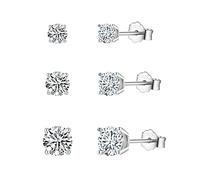CERSLIMO Silver Stud Earrings for Women Girls - 3 Pairs S925 Sterling Silver Cubic Zirconia Stud Earrings | 4mm/5mm/6mm Sleeper Tragus Cartilage Earrings Men, Hypoallergenic Earrings, Silver, White CZ