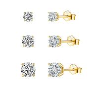 CERSLIMO Silver Stud Earrings for Women Girls - 3 Pairs S925 Sterling Silver Cubic Zirconia Stud Earrings | 4mm/5mm/6mm Sleeper Tragus Cartilage Earrings Men, Hypoallergenic Earrings, Gold, White CZ