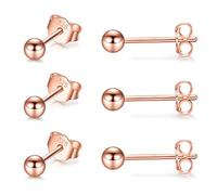 CERSLIMO Silver Stud Earrings for Women Men Girls, 3 Pairs Sterling Silver Tiny Ball Stud Earrings Small Dot Studs Dainty Cartilage Tragus Sleeper Earrings Set (3mm, Rose Gold)