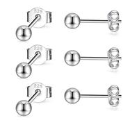 CERSLIMO Silver Stud Earrings for Women Men Girls, 3 Pairs Sterling Silver Tiny Ball Stud Earrings Small Dot Studs Dainty Cartilage Tragus Sleeper Earrings Set (4mm, Silver)