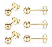 CERSLIMO Silver Stud Earrings for Women Men Girls, 3 Pairs Sterling Silver Tiny Ball Stud Earrings Small Dot Studs Dainty Cartilage Tragus Sleeper Earrings Set (4mm, Gold)