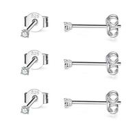 CERSLIMO Silver Stud Earrings for Women Men Girls, 3 Pairs Sterling Silver Tiny Cubic Zirconia Stud Earrings Small Dainty Cartilage Tragus Sleeper Earrings Set (2mm, Silver)