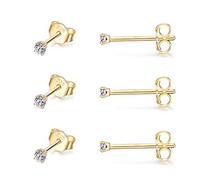 CERSLIMO Silver Stud Earrings for Women Men Girls, 3 Pairs Sterling Silver Tiny Cubic Zirconia Stud Earrings Small Dainty Cartilage Tragus Sleeper Earrings Set (2mm, Gold)