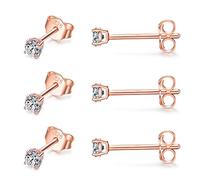 CERSLIMO Silver Stud Earrings for Women Men Girls, 3 Pairs Sterling Silver Tiny Cubic Zirconia Stud Earrings Small Dainty Cartilage Tragus Sleeper Earrings Set (3mm, Rose Gold)