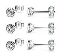 CERSLIMO Silver Stud Earrings for Women Men Girls, 3 Pairs Sterling Silver Tiny Round Stud Earrings Small Dainty Cartilage Tragus Cubic Zirconia Earrings Set (4mm, Silver)