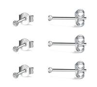CERSLIMO Silver Stud Earrings for Women Men Girls, 3 Pairs Sterling Silver Tiny Round Stud Earrings Small Dainty Cartilage Tragus Cubic Zirconia Earrings Set (2mm, Silver)