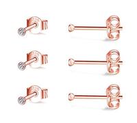 CERSLIMO Silver Stud Earrings for Women Men Girls, 3 Pairs Sterling Silver Tiny Round Stud Earrings Small Dainty Cartilage Tragus Cubic Zirconia Earrings Set (2mm, Rose Gold)