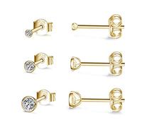 CERSLIMO Silver Stud Earrings for Women Men Girls, 3 Pairs Sterling Silver Tiny Round Stud Earrings Small Dainty Cartilage Tragus Cubic Zirconia Earrings Set (2/3/4mm, Gold)