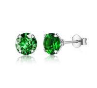 CERSLIMO Silver Women's & Girls Titanium Small Round Diamond Stud Earrings with 5mm Cubic Zirconia, Hypoallergenic, Green