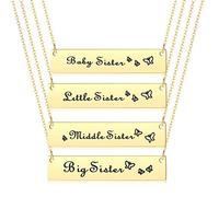 CERSLIMO Sister Gifts from Sister - Stainless Steel Sister Necklaces, 4 Pcs Big Sis & Little Sis & Middle Sis & Baby Sis Matching Pendant Necklaces | Birthday Gifts for Sister Christmsa Gifts, Gold