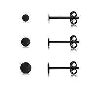 CERSLIMO Sterling Silver Stud Earrings Girls Women，3 Pairs Tiny Flat Dot Black Earrings Small Hypoallergenic Earrings，Tragus Cartilage Helix Sleeper Jewellery Gifts，2mm/3mm/4mm (E055d-3pairs-234)