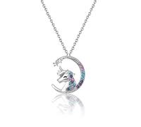 CERSLIMO Unicorn Necklace for Girls Moon Shaped - Kids Necklace Unicorn Gifts for Girl from Mother Mum, Crystal Heart Pendant Girls Necklaces Kids Jewellery for Daughter Grandaughter