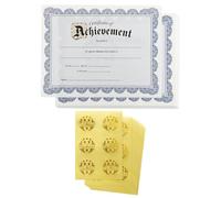 Certificate of Achievement Award and Seal Stickers (Blue, 8.5 x 11 in, 48-Pack)