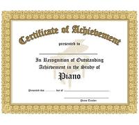 Certificate of Achievement Piano - 10 Pack (Gold): In Recognition of Outstanding Achievement in the Study of Piano