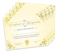 Certificate of Recognition, 25 Gold Foil Award Certificates for Teachers Students Employees, School Graduation Diploma, 8 x 10" Award Certificates -05