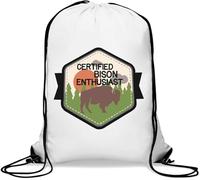 Certified Bison Enthusiast Minimalist Hunter Patch Gym Sack Casual Drawstring Bag White