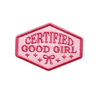 Certified Good Girl Embroidered Patch Coquette Bow Girl Fabric Embroidery Patches Cute Girly Empowering Cool Girls Iron On Sew On Patches For Clothes Backpacks Hats Gifts For Adults Teens 3x2.2 Inches