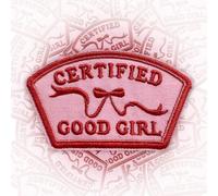 Certified Good Girl Patch 3 Inches Funny Cute Bow Coquette Girly Era, Humor Iron On/Sew On Embroidery Fabric Applique Patches for Backpack, Vest, Hat, Dog Harness, Military Uniforms Gifts for Mom Dad