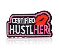 Certified HustlHER Patch, Feminist Red Lips Embroidered Iron On and Sew On Patch, 3"x2" for Backpack, Hoodie, Jacket, Vest, Hat or Jeans, Empowering Gift for Women Entrepreneurs, Creators, Boss Babes