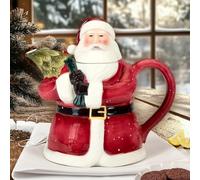 Certified International 31811 Santa's Secret 3-D Teapot, Made with Durable Earthenware, Red/White