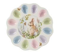 Certified International Easter Meadow 12.25-Inch Ceramic Deviled Egg Plate - Whimsical Bunny & Floral Design, Perfect for Deviled Eggs, Easter Treats & Small Appetizers - Dishwasher Safe