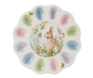 Certified International Easter Meadow 12.25-Inch Ceramic Deviled Egg Plate - Whimsical Bunny & Floral Design, Perfect for Deviled Eggs, Easter Treats & Small Appetizers - Dishwasher Safe