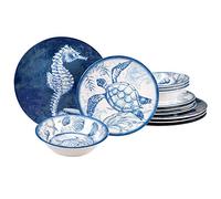 Certified International Oceanic 12 Piece Melamine Dinnerware Set, Service for 4, Multi Colored
