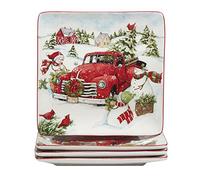 Certified International Red Truck Snowman 10.25" Dinner Plates, Set of 4