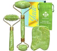 Certified Jade Roller for Face and Gua Sha Skin Care Tools by Matykos - Certified Green Xiuyan Stones - Anti Aging Massage Products for Lymphatic Drainage and Wrinkles